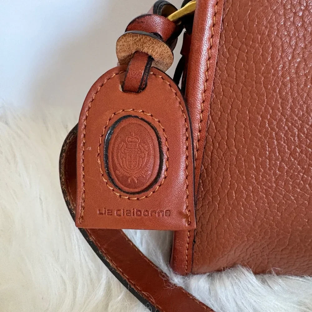 Liz Claiborne Vintage Brown Pebble Leather Crossbody‎ Messenger Camera Bag